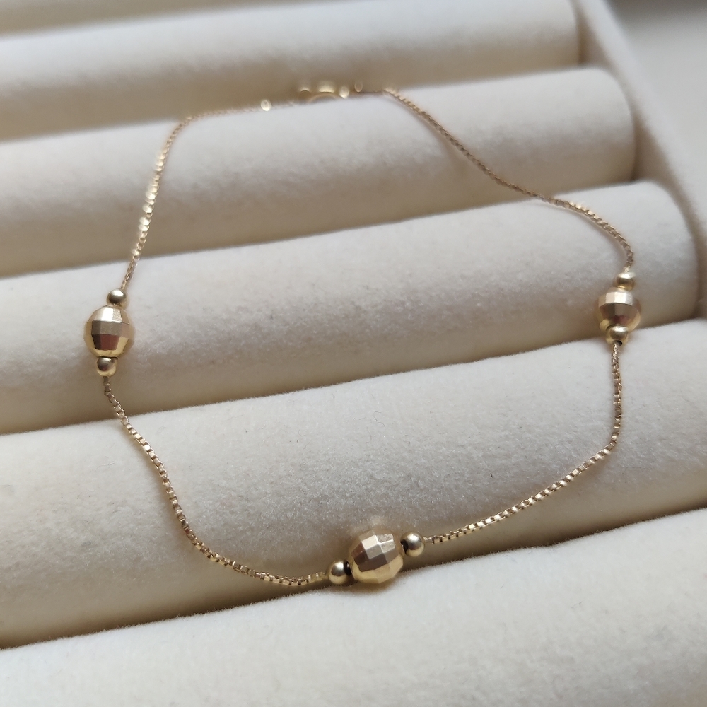 Vintage 14K Yellow Gold Ball Box Chain Bracelet